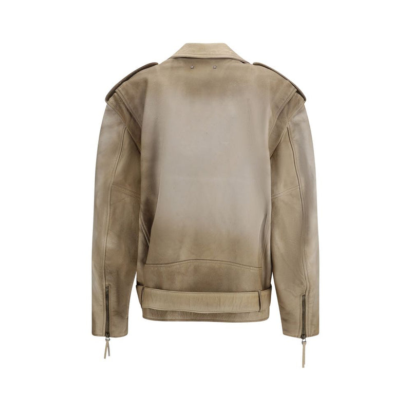 Golden Goose Journey Beige Buffalo Leather Biker Jacket