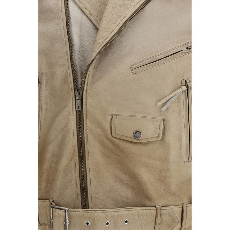 Golden Goose Journey Beige Buffalo Leather Biker Jacket