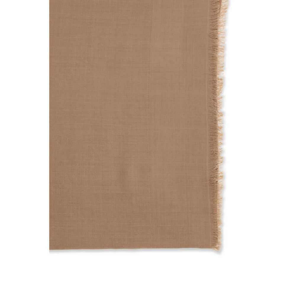 Max Mara Beige Silk Scarf - Elegant Fringed Accessory