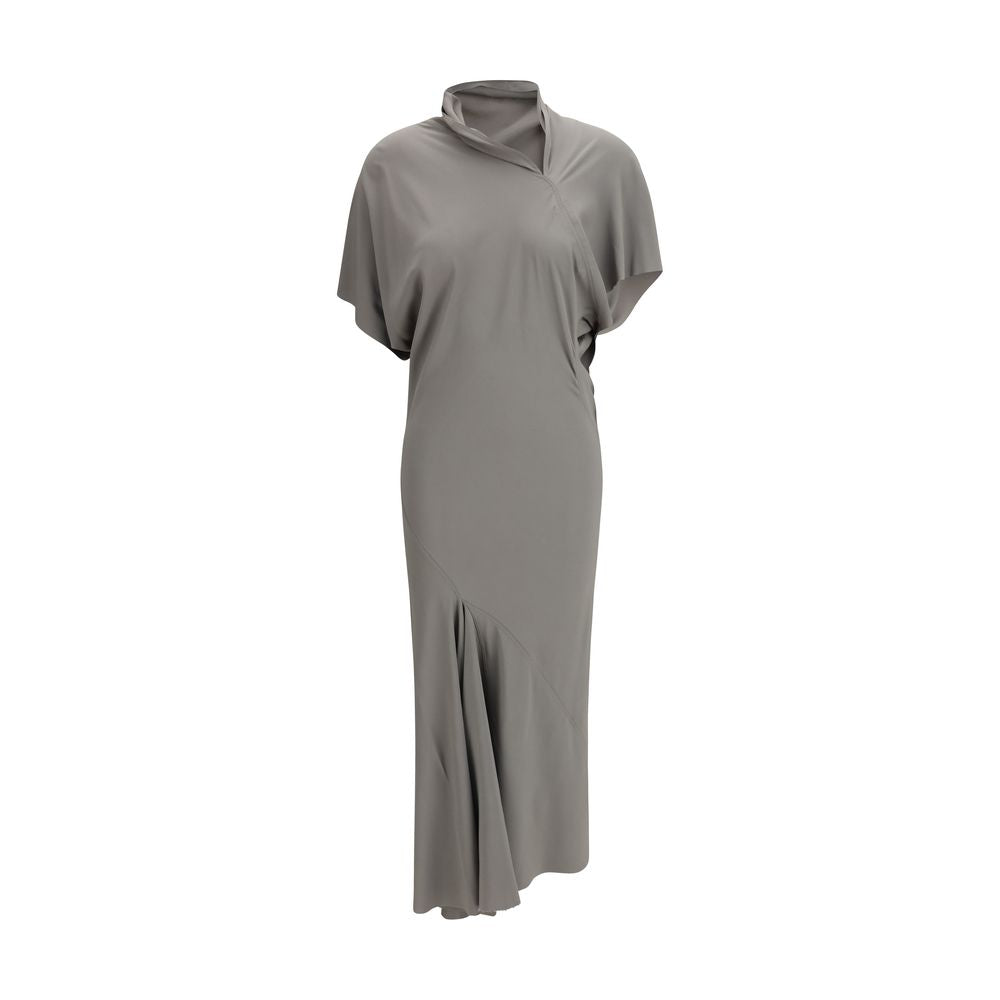 Rick Owens Gray Acetate Midi Dress with Asymmetrical Design