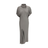 Rick Owens Gray Acetate Midi Dress with Asymmetrical Design