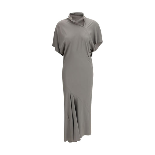 Rick Owens Gray Acetate Midi Dress with Asymmetrical Design