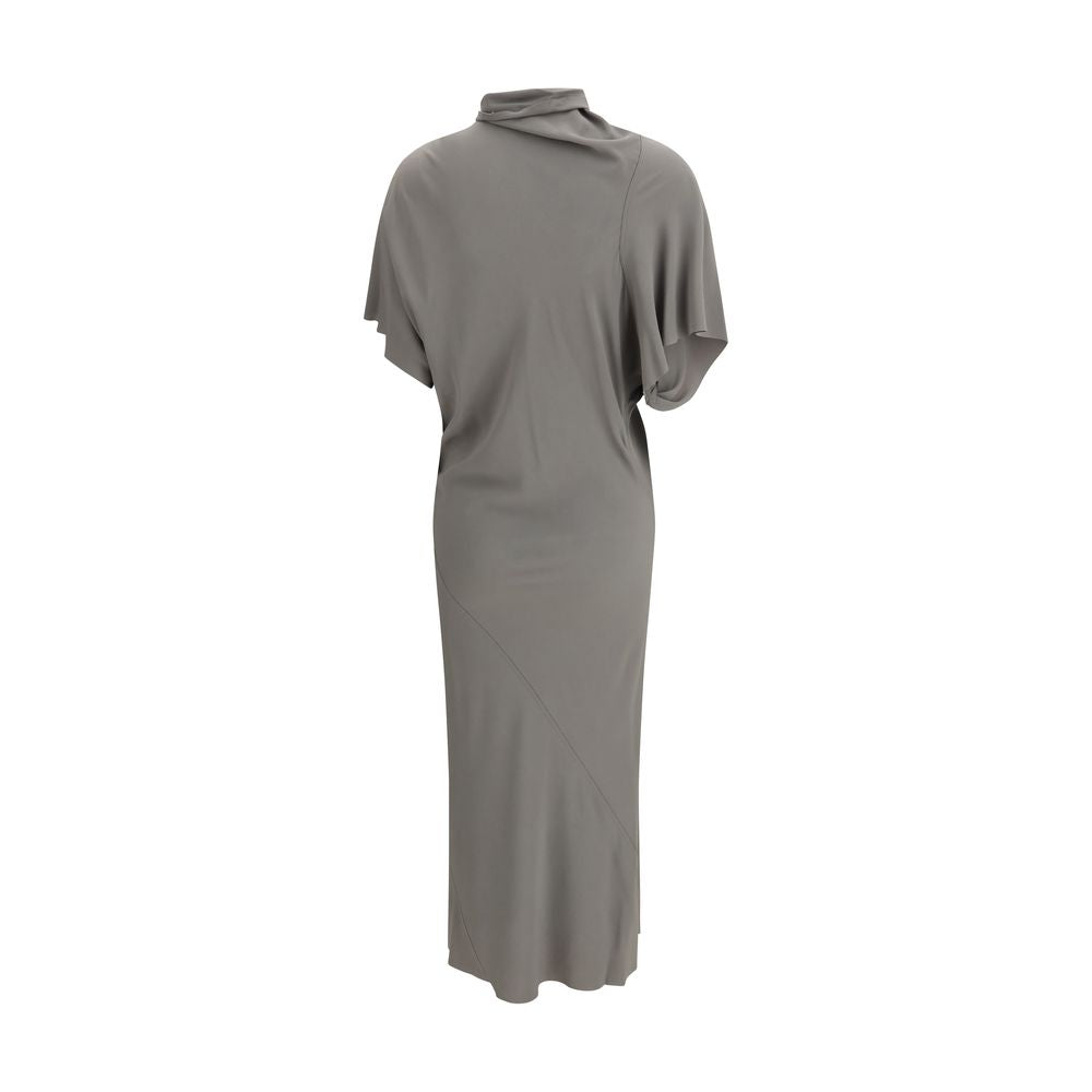 Rick Owens Gray Acetate Midi Dress with Asymmetrical Design