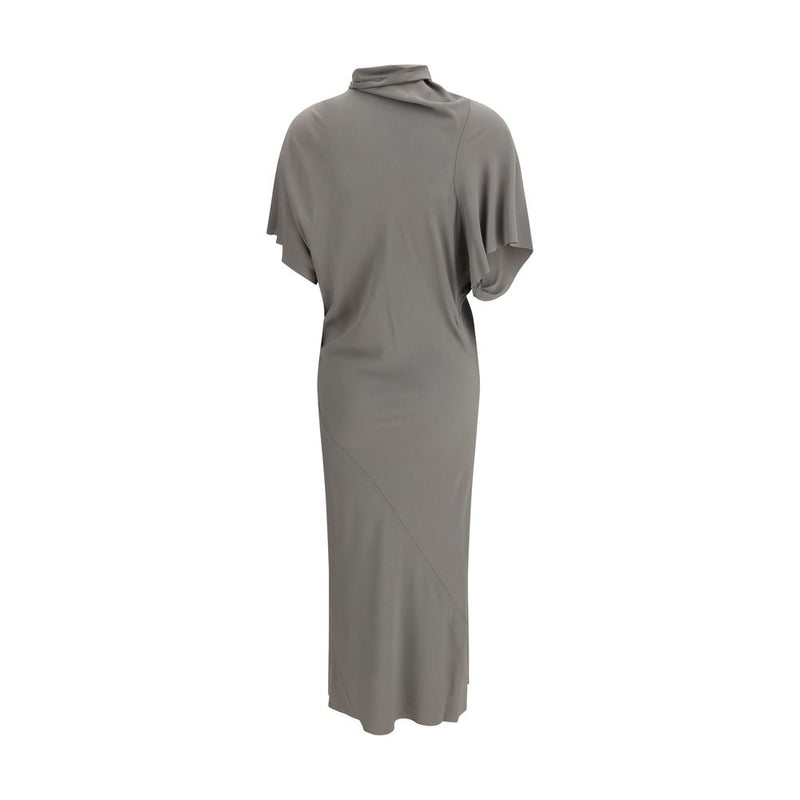 Rick Owens Gray Acetate Midi Dress with Asymmetrical Design