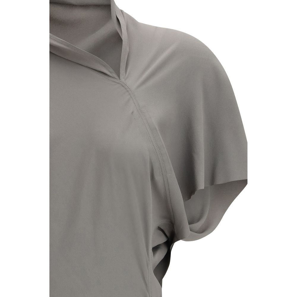 Rick Owens Gray Acetate Midi Dress with Asymmetrical Design