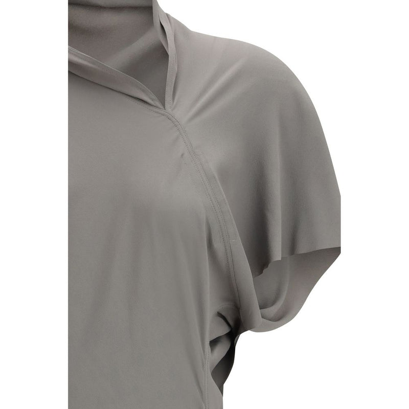 Rick Owens Gray Acetate Midi Dress with Asymmetrical Design