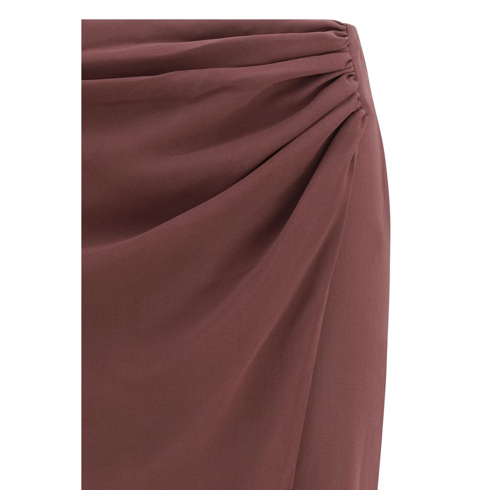 The Andamane Phoebe Brown Silk Midi Skirt - Elegant & Versatile