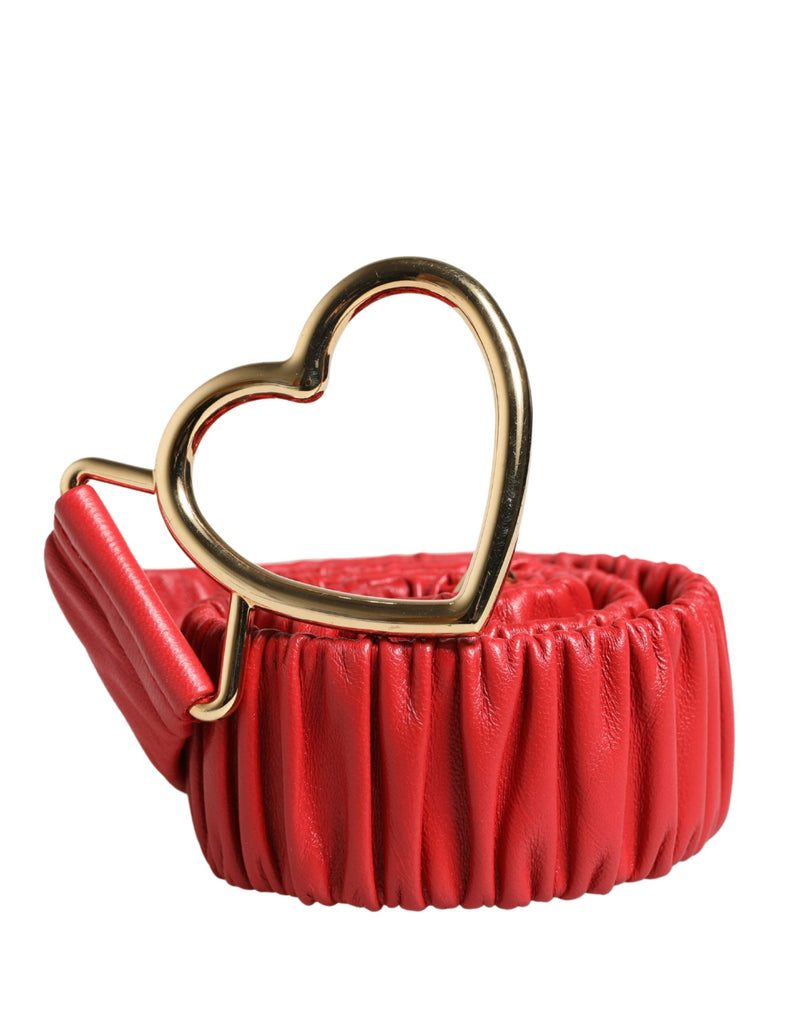 Dolce & Gabbana Red Leather Gold Heart Buckle Belt