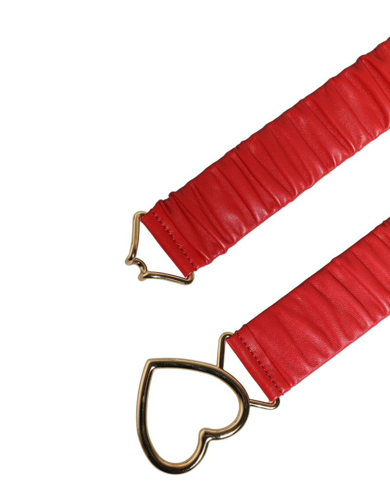 Dolce & Gabbana Red Leather Gold Heart Buckle Belt