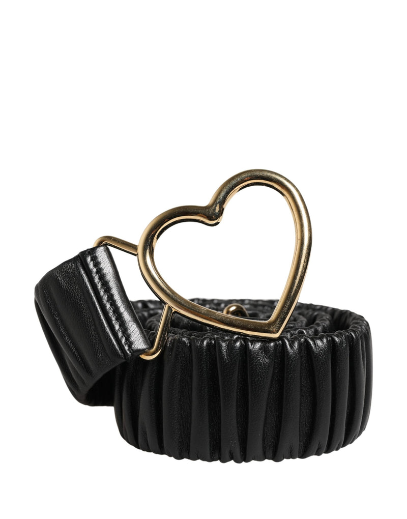 Dolce & Gabbana Ceinture en Cuir Noir avec Boucle Métallique Cœur Doré