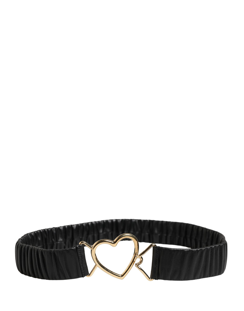 Dolce & Gabbana Ceinture en Cuir Noir avec Boucle Métallique Cœur Doré