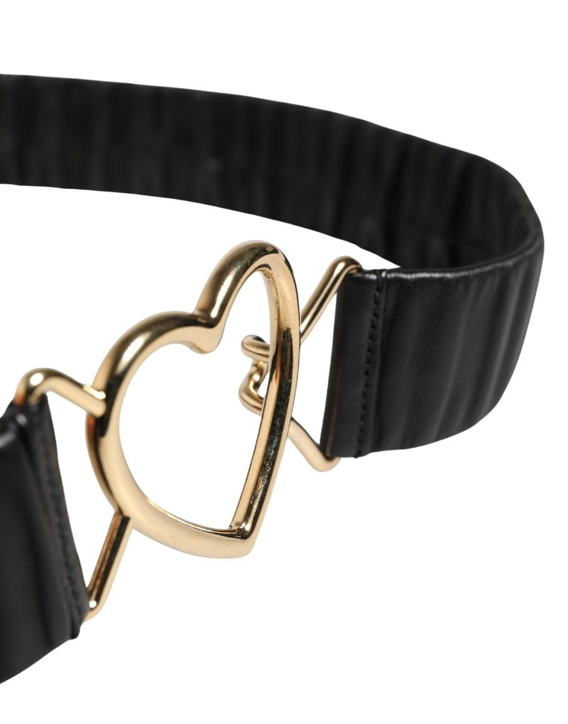 Dolce & Gabbana Ceinture en Cuir Noir avec Boucle Métallique Cœur Doré