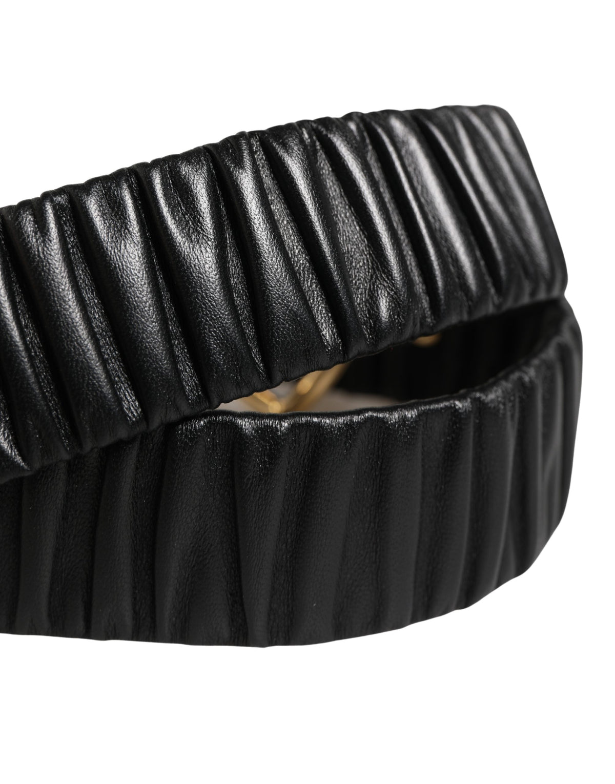 Dolce & Gabbana Ceinture en Cuir Noir avec Boucle Métallique Cœur Doré