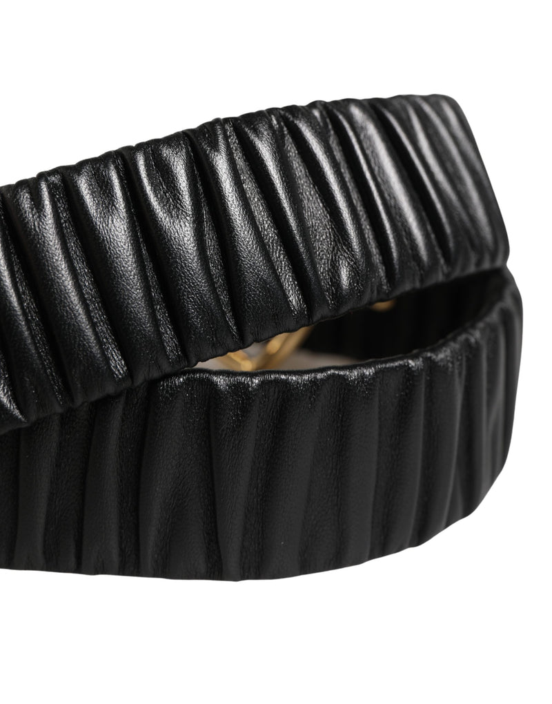 Dolce & Gabbana Ceinture en Cuir Noir avec Boucle Métallique Cœur Doré