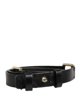 GF Ferre Black Leather Thin Belt with Gold Brass Buckle