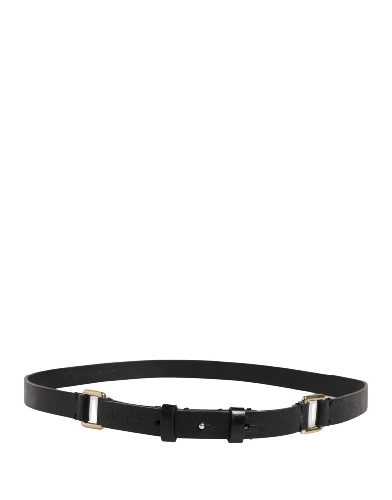 GF Ferre Black Leather Thin Belt with Gold Brass Buckle