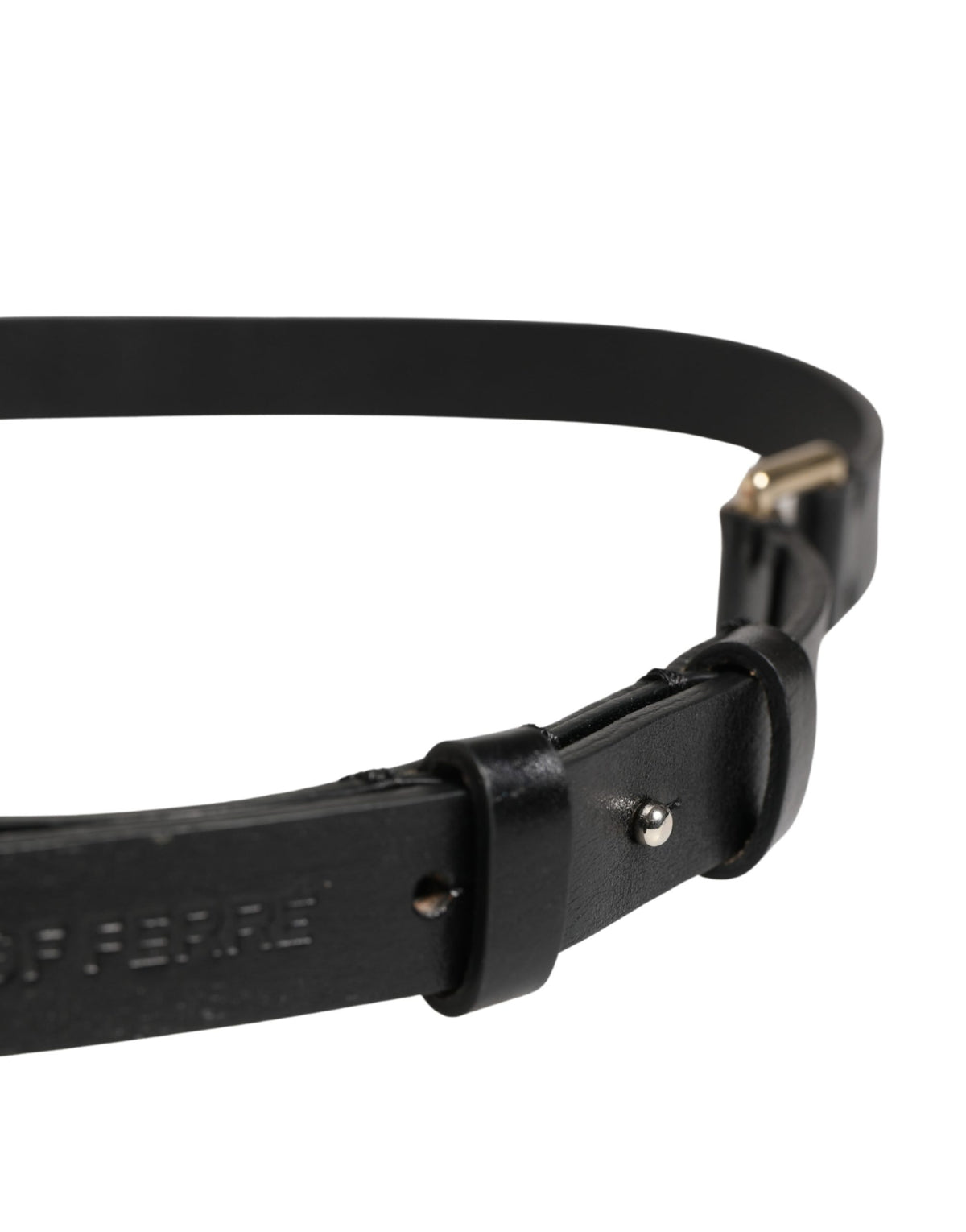 GF Ferre Black Leather Thin Belt with Gold Brass Buckle