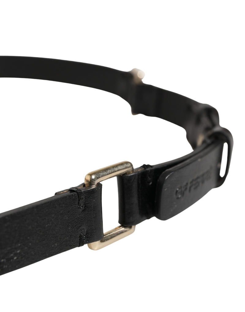 GF Ferre Black Leather Thin Belt with Gold Brass Buckle