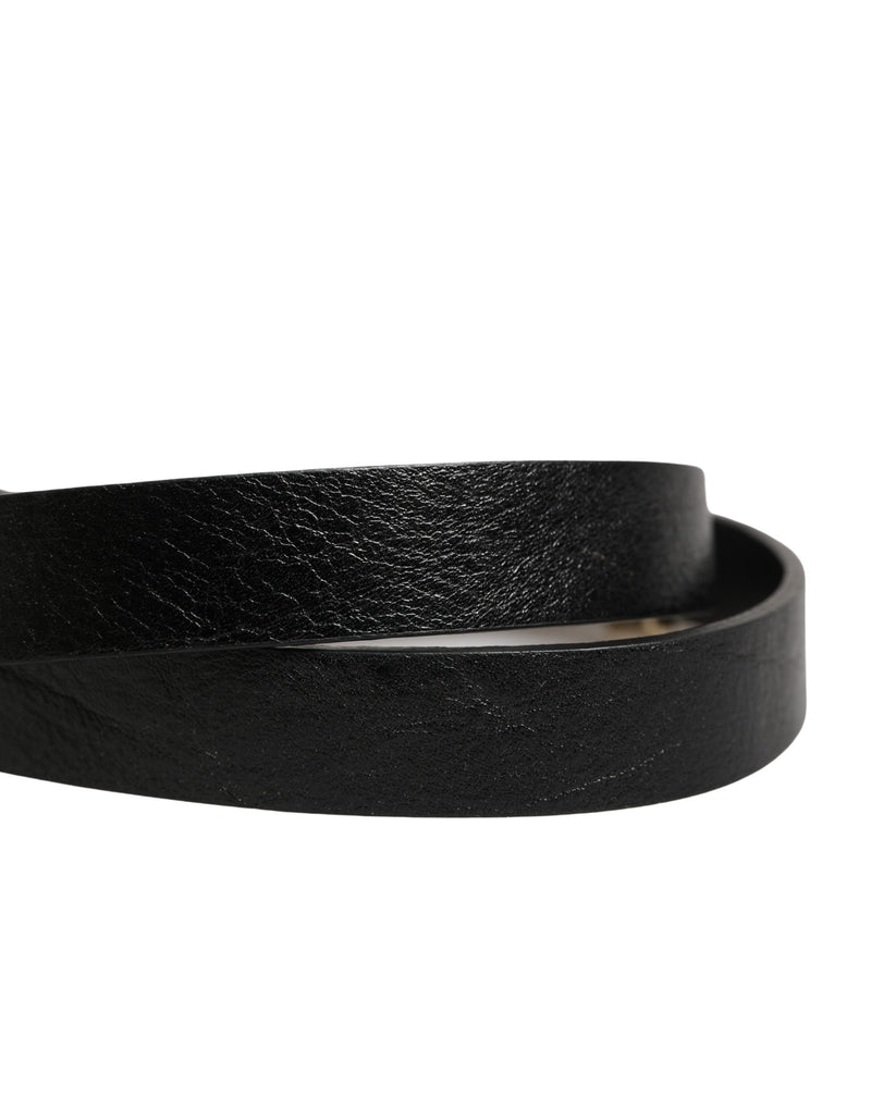 GF Ferre Black Leather Thin Belt with Gold Brass Buckle