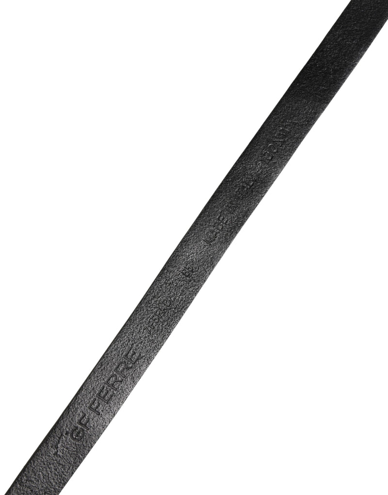 GF Ferre Black Leather Thin Belt with Gold Brass Buckle