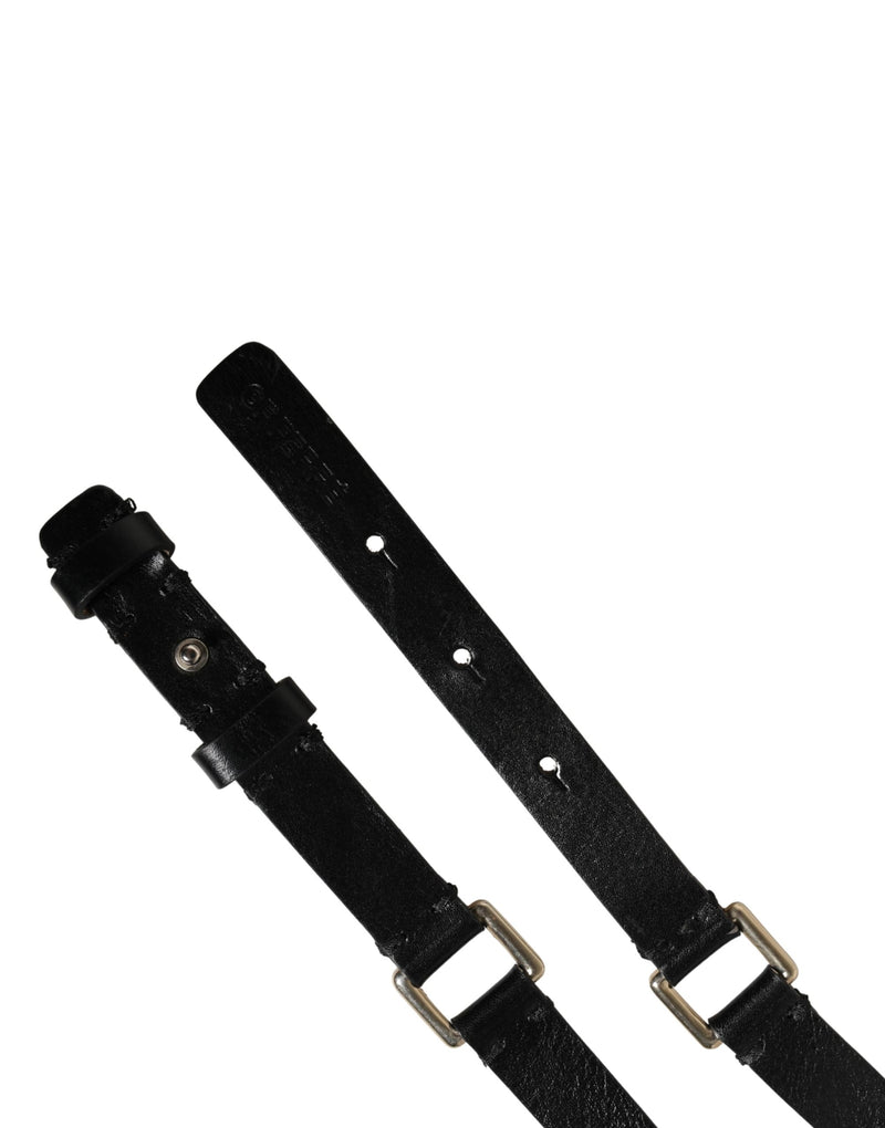 GF Ferre Black Leather Thin Belt with Gold Brass Buckle