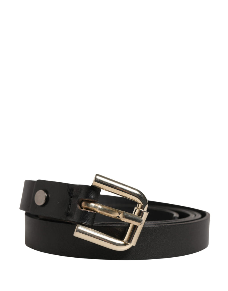 GF Ferre Black Leather Slim Belt with Gold Tone Buckle