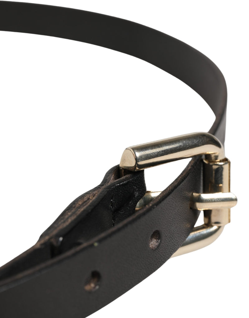 GF Ferre Black Leather Slim Belt with Gold Tone Buckle