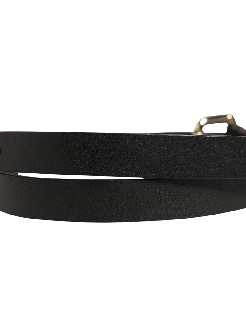 GF Ferre Black Leather Slim Belt with Gold Tone Buckle