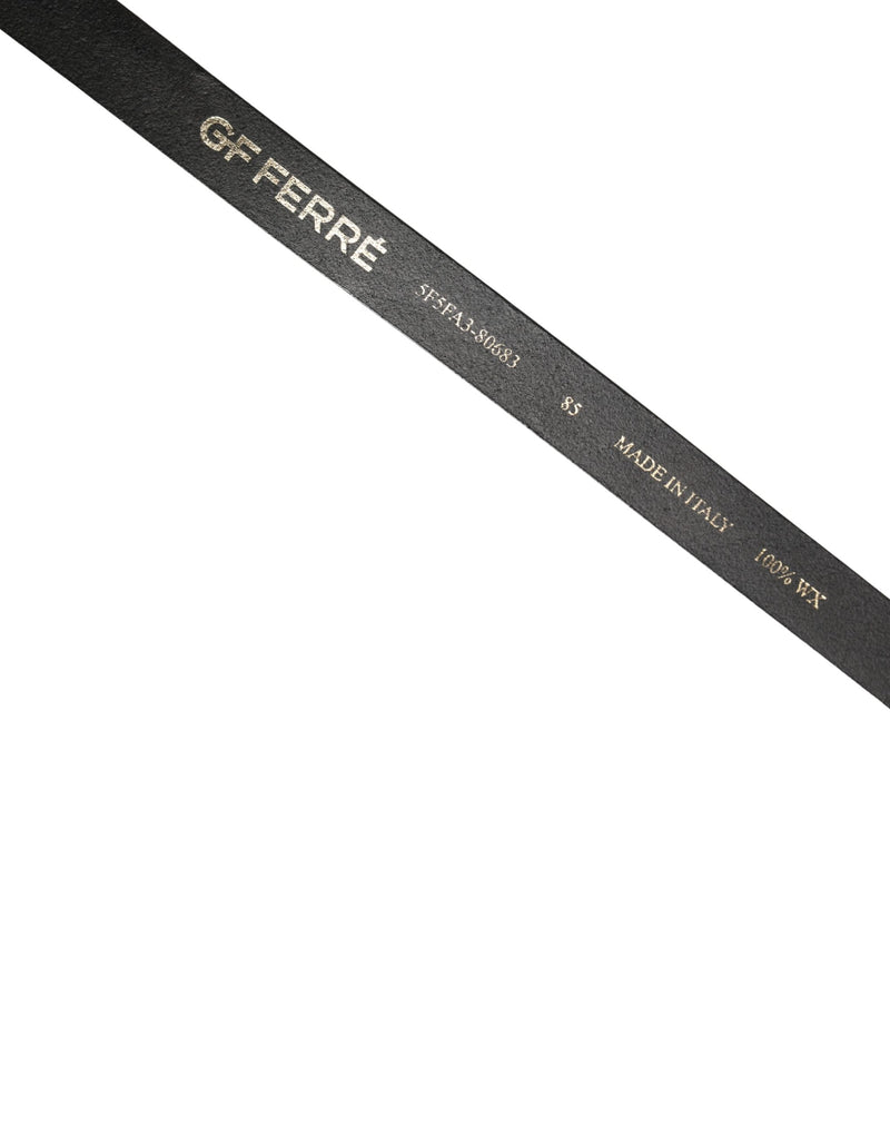GF Ferre Black Leather Slim Belt with Gold Tone Buckle