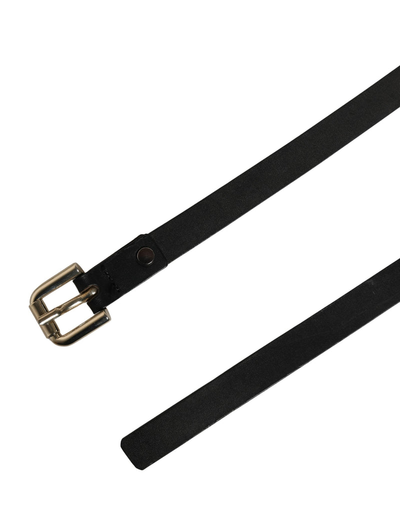 GF Ferre Black Leather Slim Belt with Gold Tone Buckle