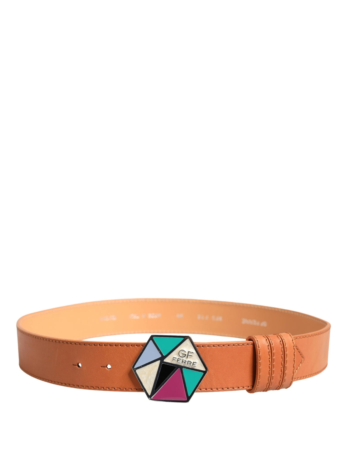 GF Ferre Orange Leather Hexagon Metal Buckle Waist Belt for Women