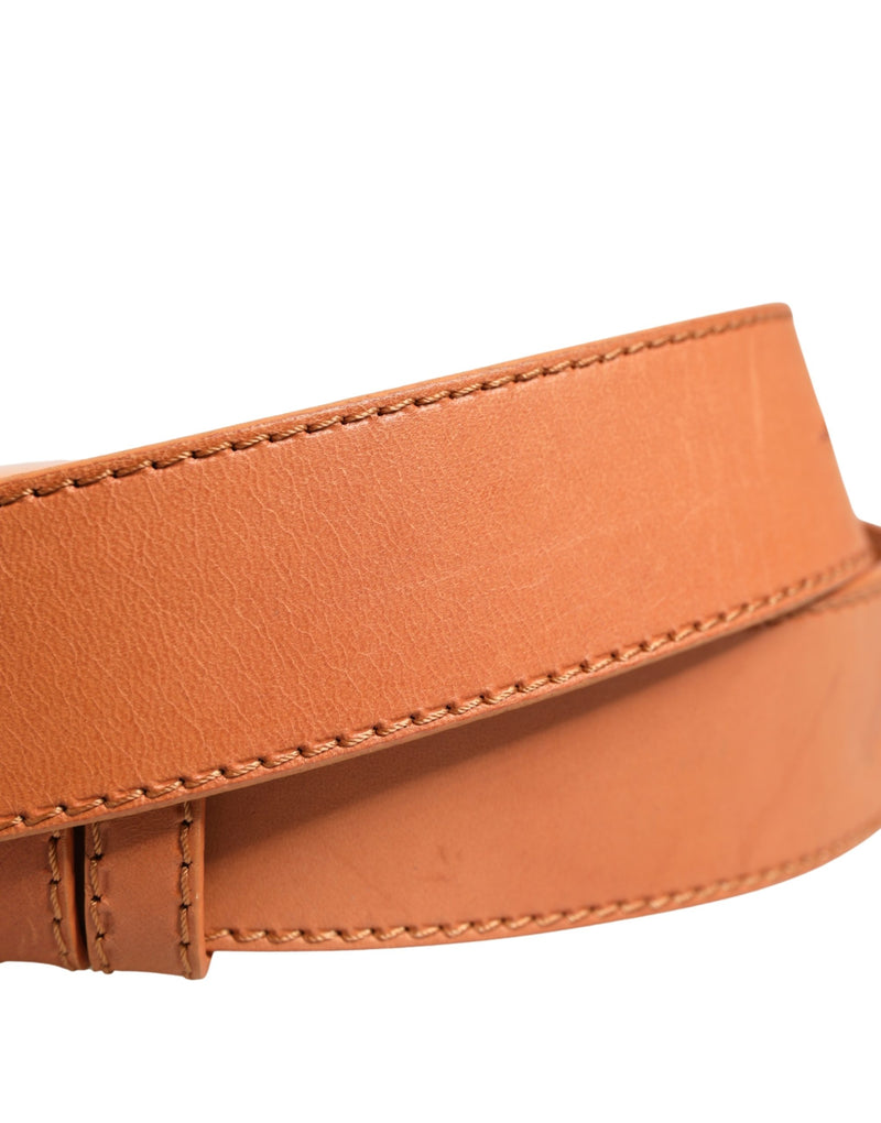 GF Ferre Orange Leather Hexagon Metal Buckle Waist Belt for Women