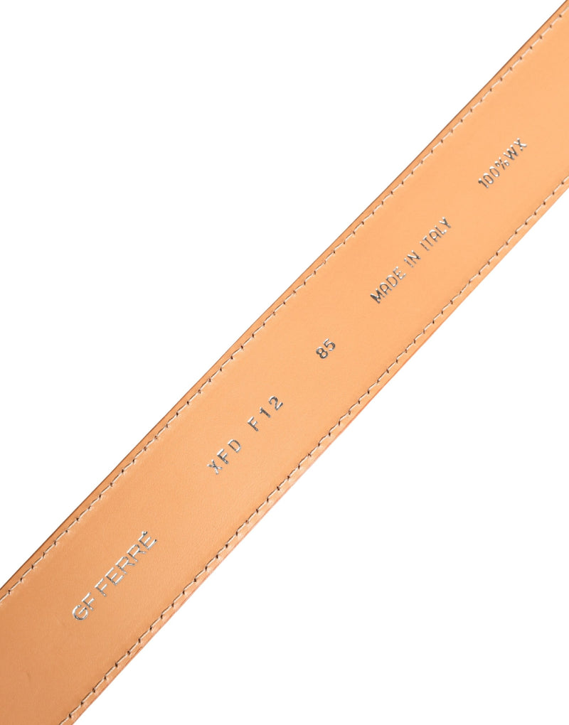 GF Ferre Orange Leather Hexagon Metal Buckle Waist Belt for Women