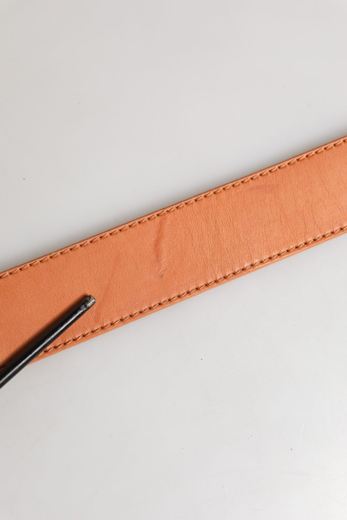 GF Ferre Orange Leather Hexagon Metal Buckle Waist Belt for Women