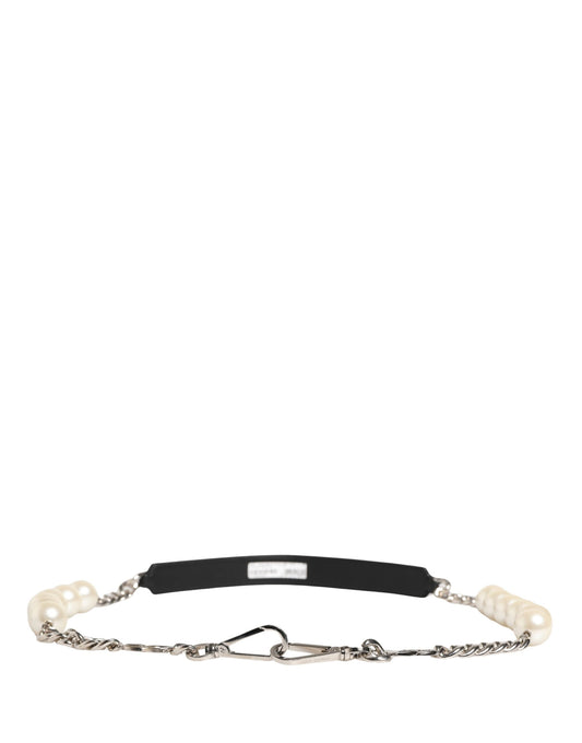 Dolce & Gabbana Black Leather Silver Chain Shoulder Strap