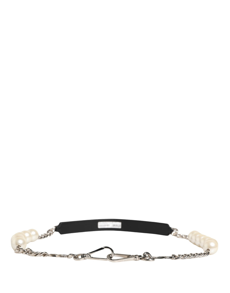 Dolce & Gabbana Black Leather Silver Chain Shoulder Strap