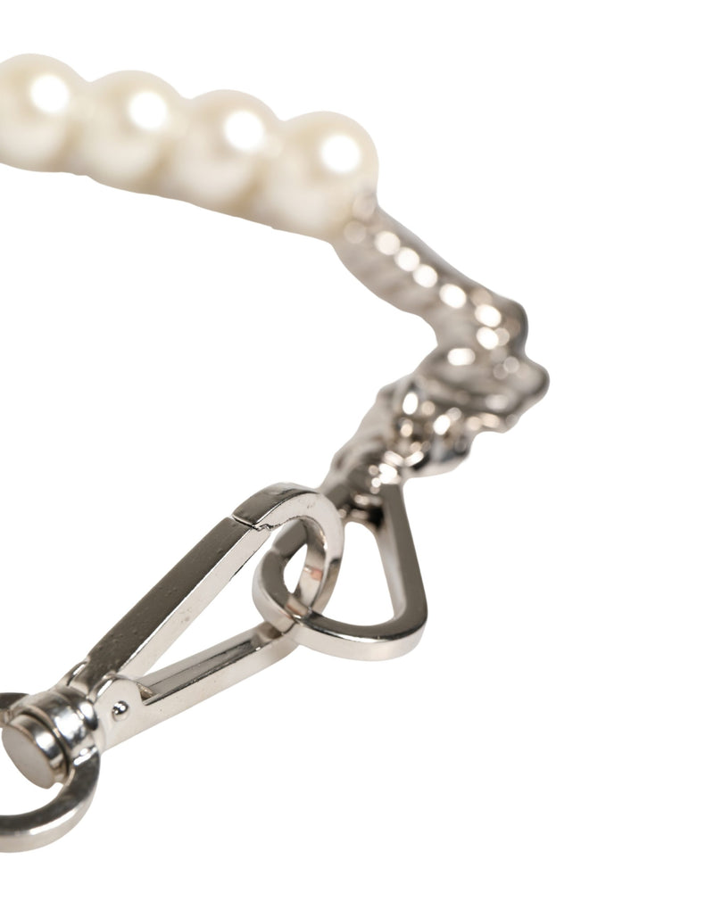 Dolce & Gabbana Black Leather Silver Chain Shoulder Strap