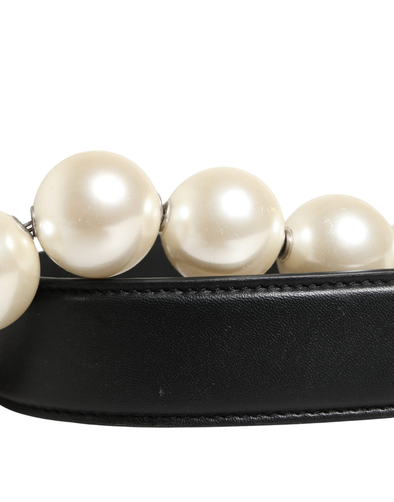 Dolce & Gabbana Black Leather Silver Chain Shoulder Strap