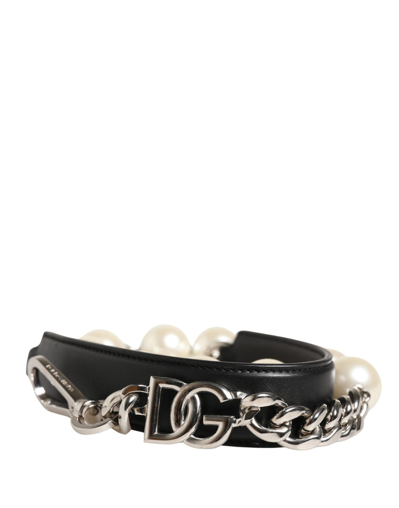 Dolce & Gabbana Black Leather Silver Chain Shoulder Strap