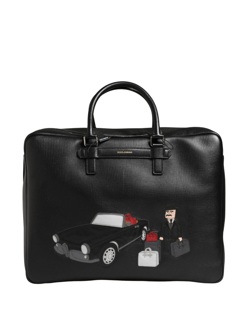 Sac week-end Dolce &amp; Gabbana en cuir noir avec applique « Car Man »