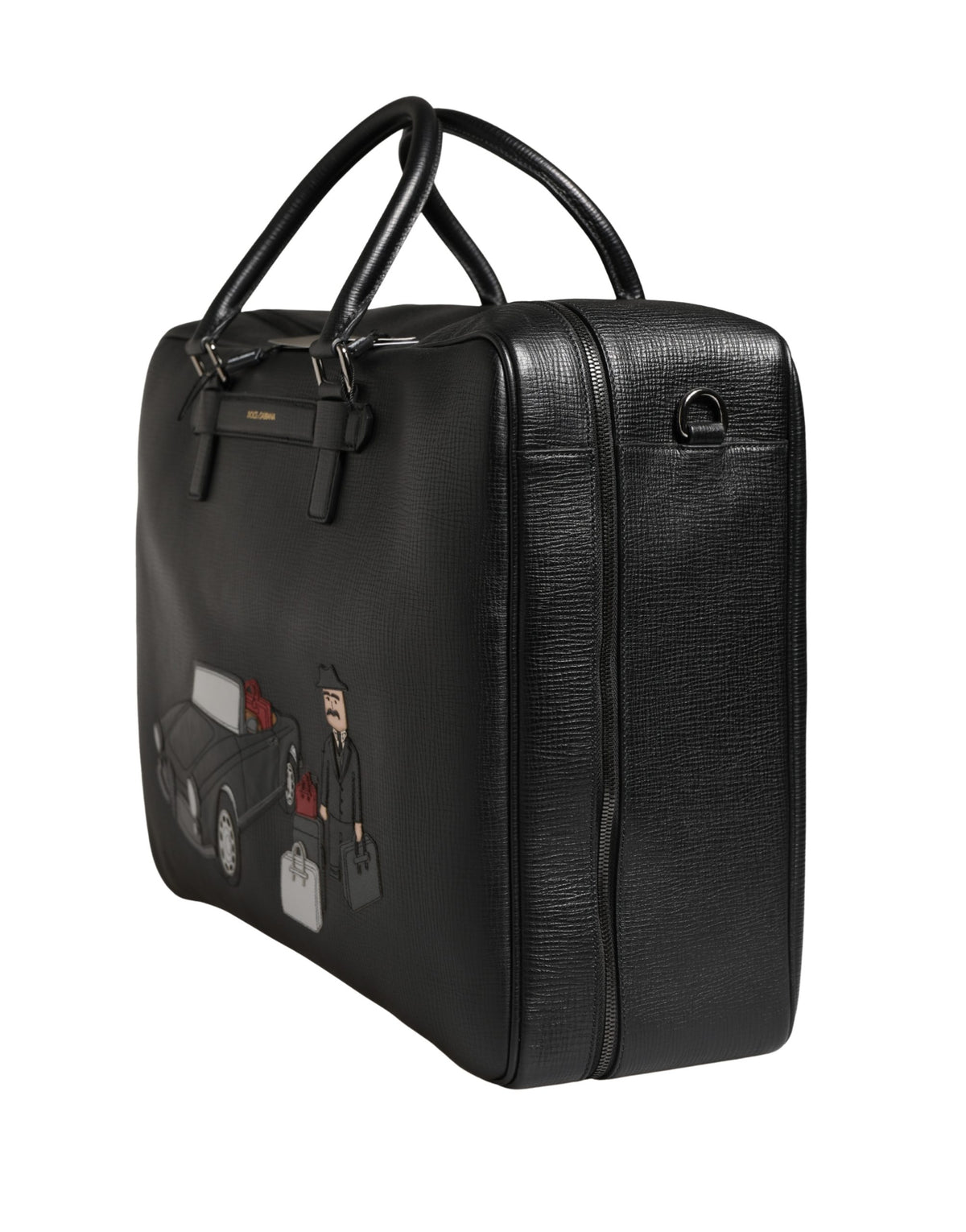 Sac week-end Dolce &amp; Gabbana en cuir noir avec applique « Car Man »