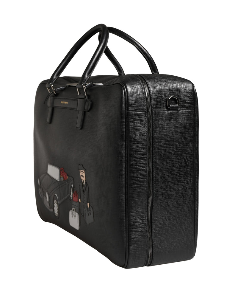 Sac week-end Dolce &amp; Gabbana en cuir noir avec applique « Car Man »