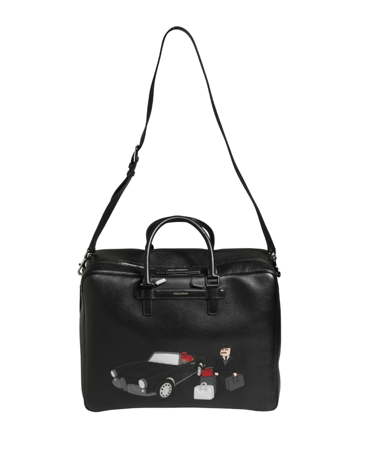 Sac week-end Dolce &amp; Gabbana en cuir noir avec applique « Car Man »
