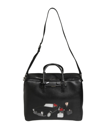 Sac week-end Dolce &amp; Gabbana en cuir noir avec applique « Car Man »