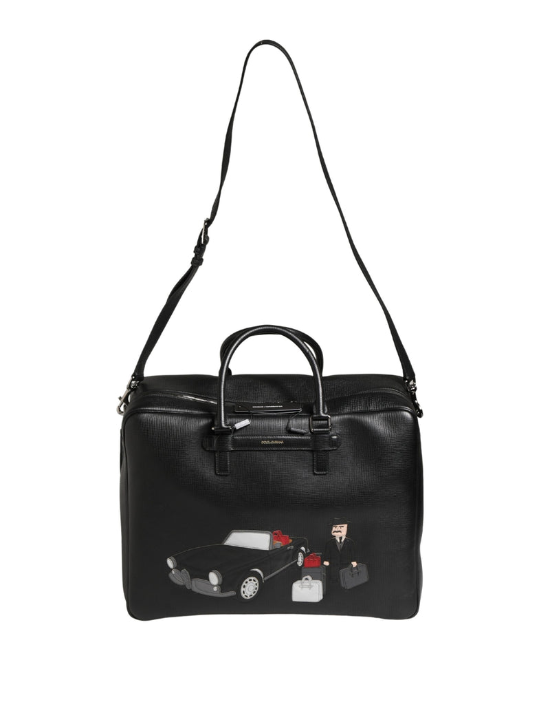 Sac week-end Dolce &amp; Gabbana en cuir noir avec applique « Car Man »