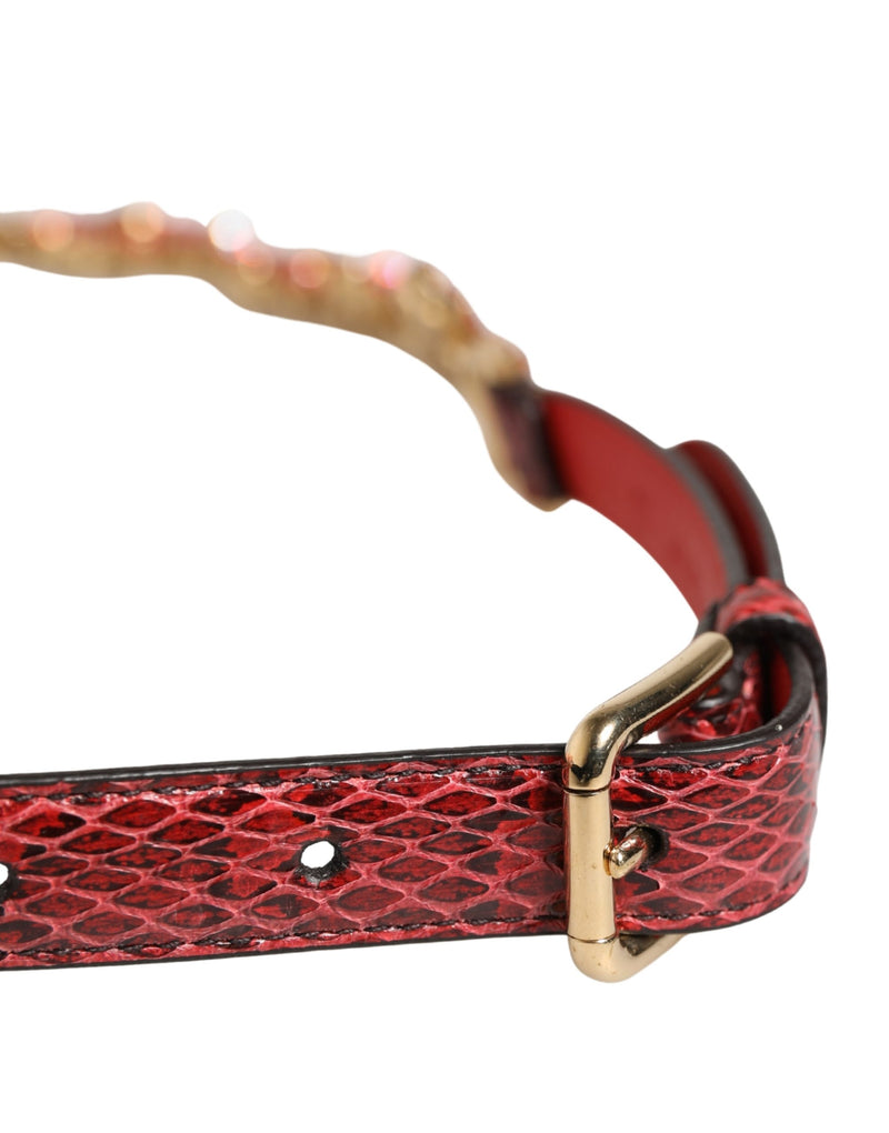 Dolce & Gabbana Red Leather Daisy Crystal Embellished Waist Belt