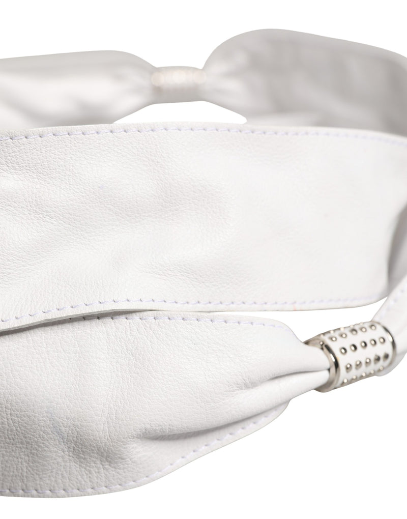 Orciani Women White Leather Embellished Wide Waist Cintura Belt