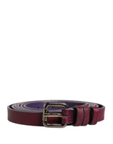 GF Ferre Maroon Leather Waist Belt with Silver Metal Buckle