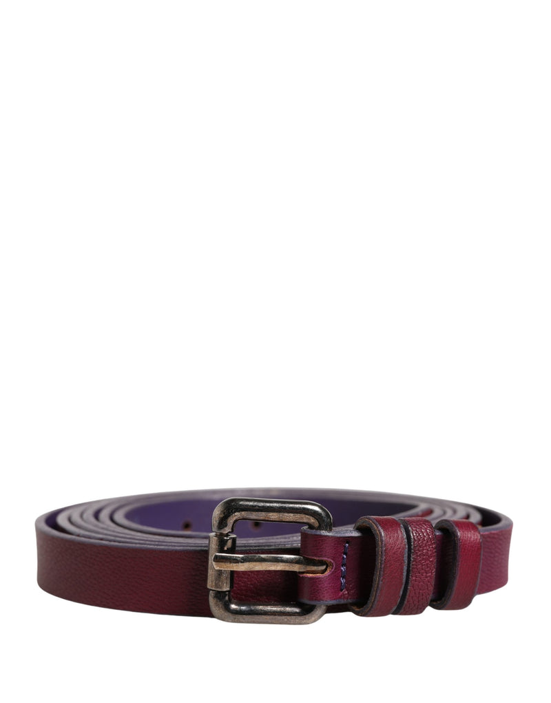 GF Ferre Maroon Leather Waist Belt with Silver Metal Buckle