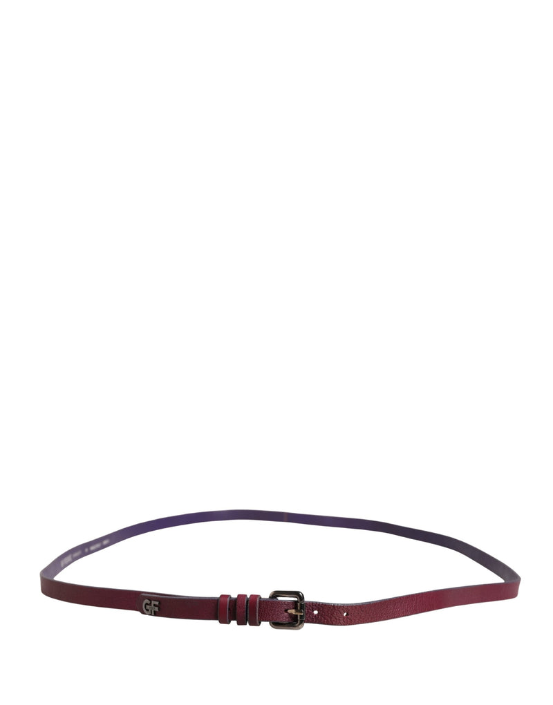 GF Ferre Maroon Leather Waist Belt with Silver Metal Buckle